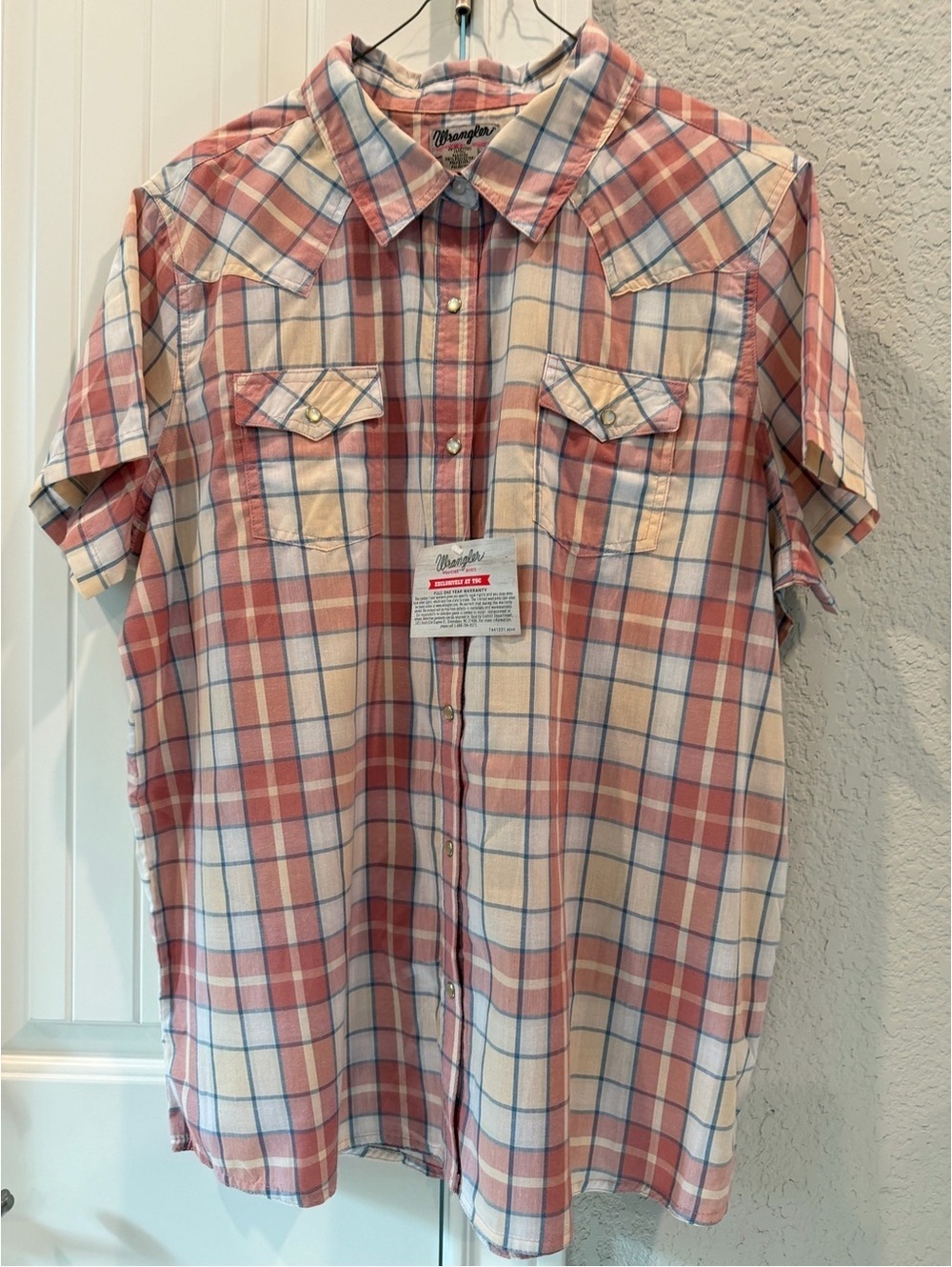 Wrangler Men's Short Sleeve Plaid Western Shirt XXL